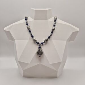 🌌 Celtic Lapis Lazuli & Hematite Statement Necklace ⚔️